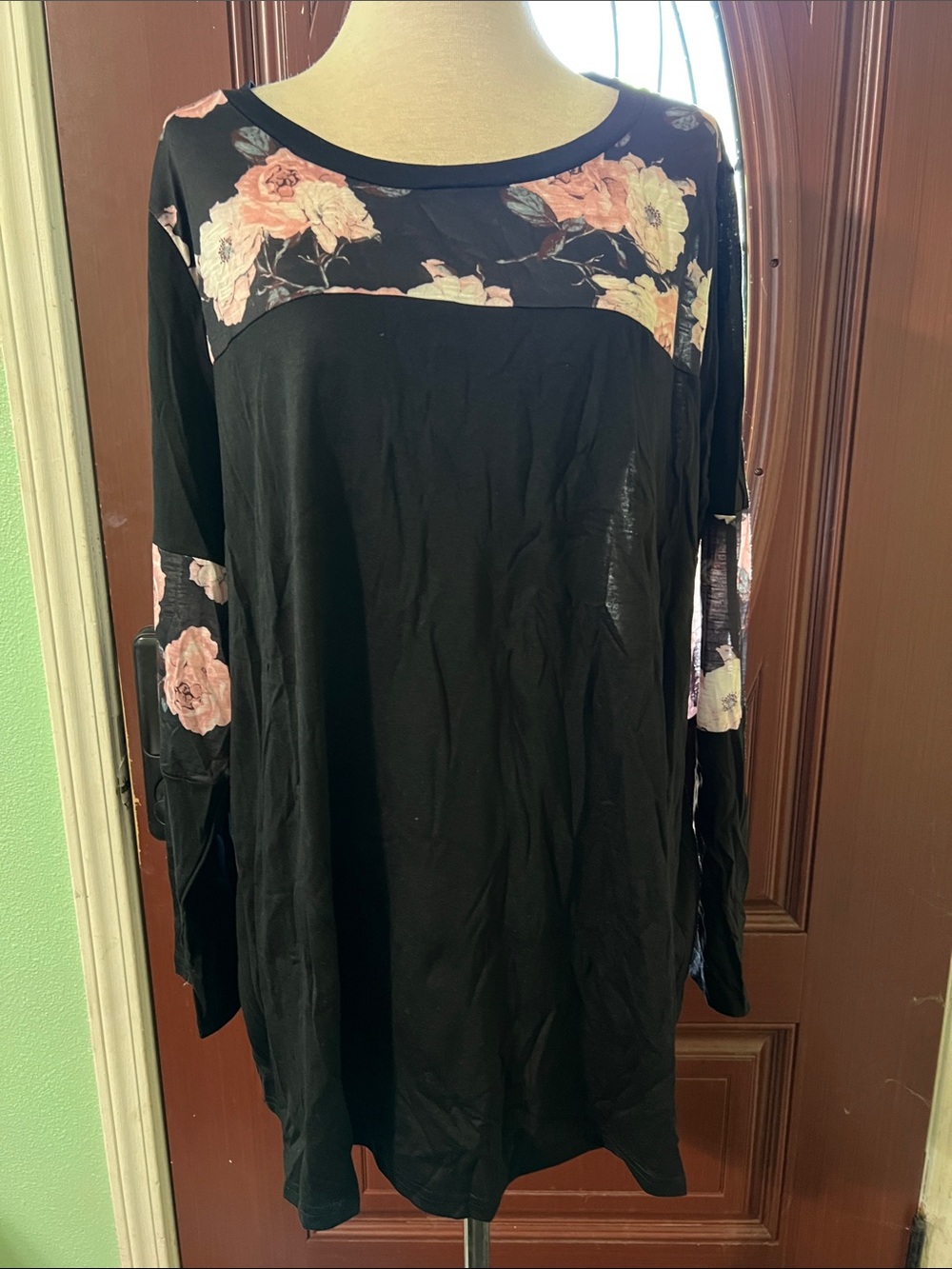 BloomChic Black Long Sleeve Dress with Pink Floral Panels